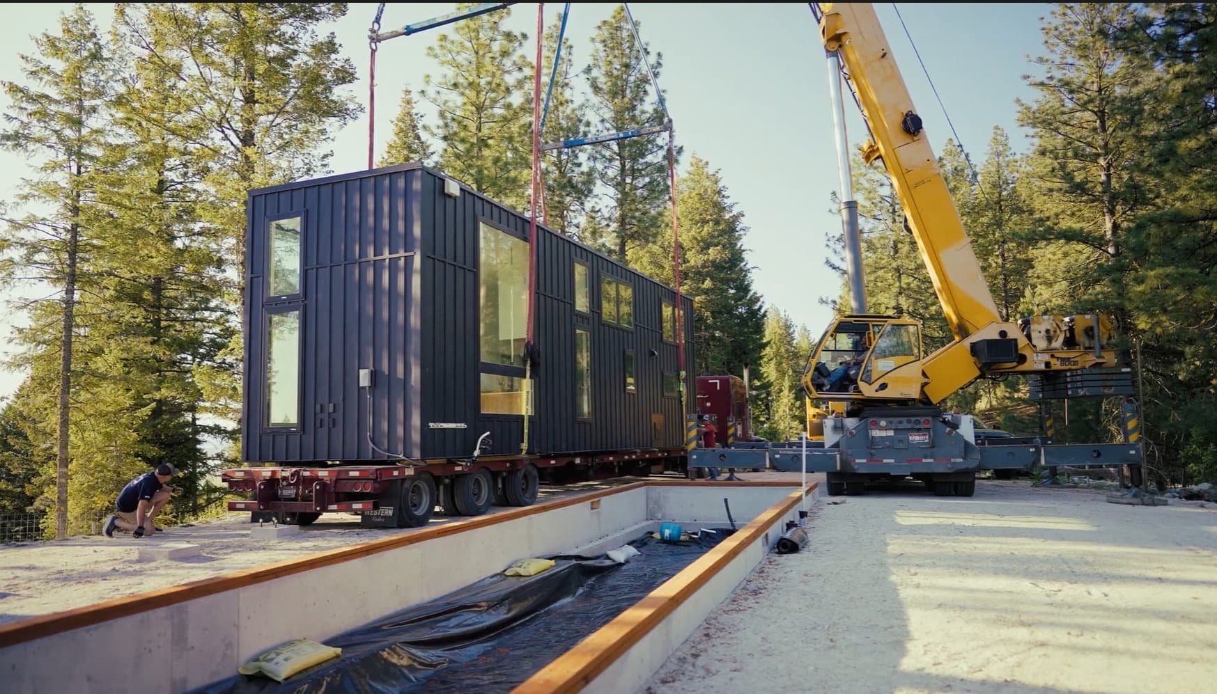 Montera Homes manufacturing facility — wide view of modular home production floor