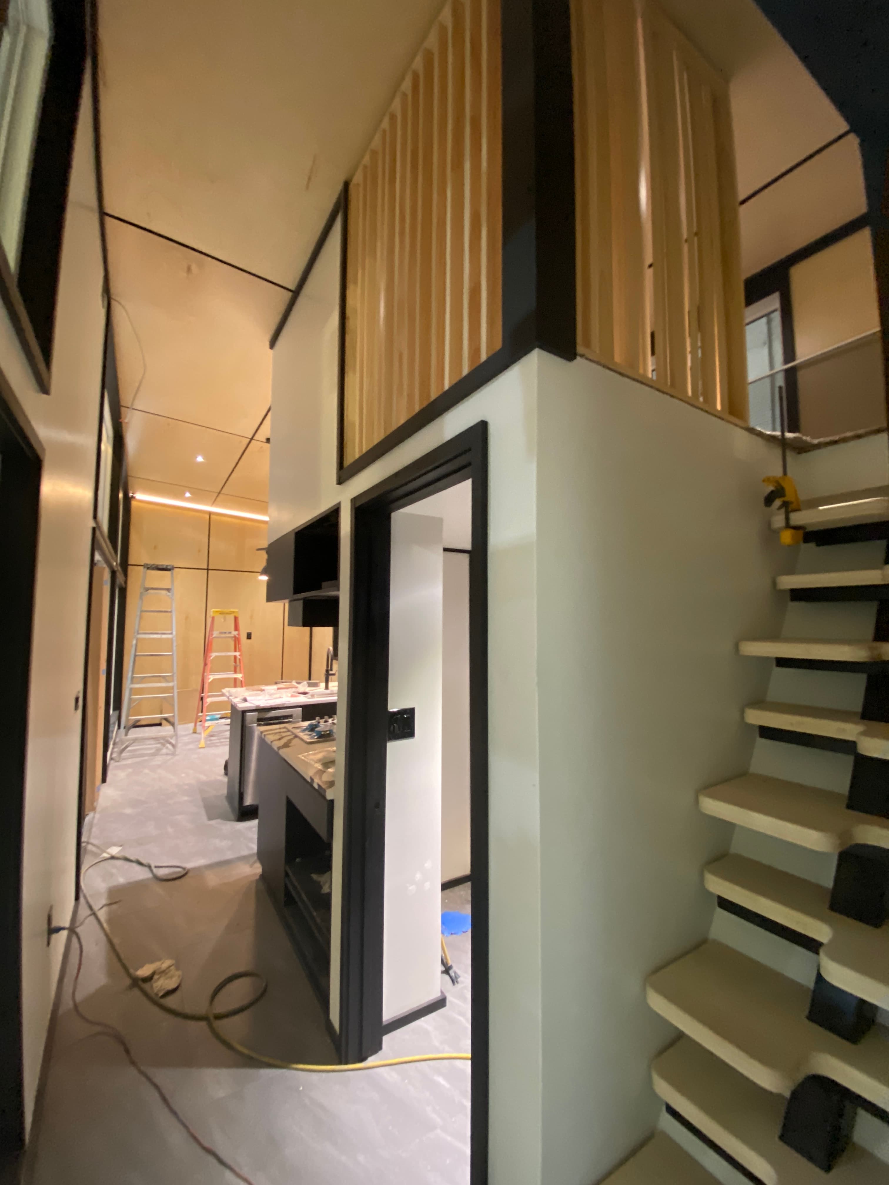 Montera Homes factory build — loft staircase installation in Borah Loft unit