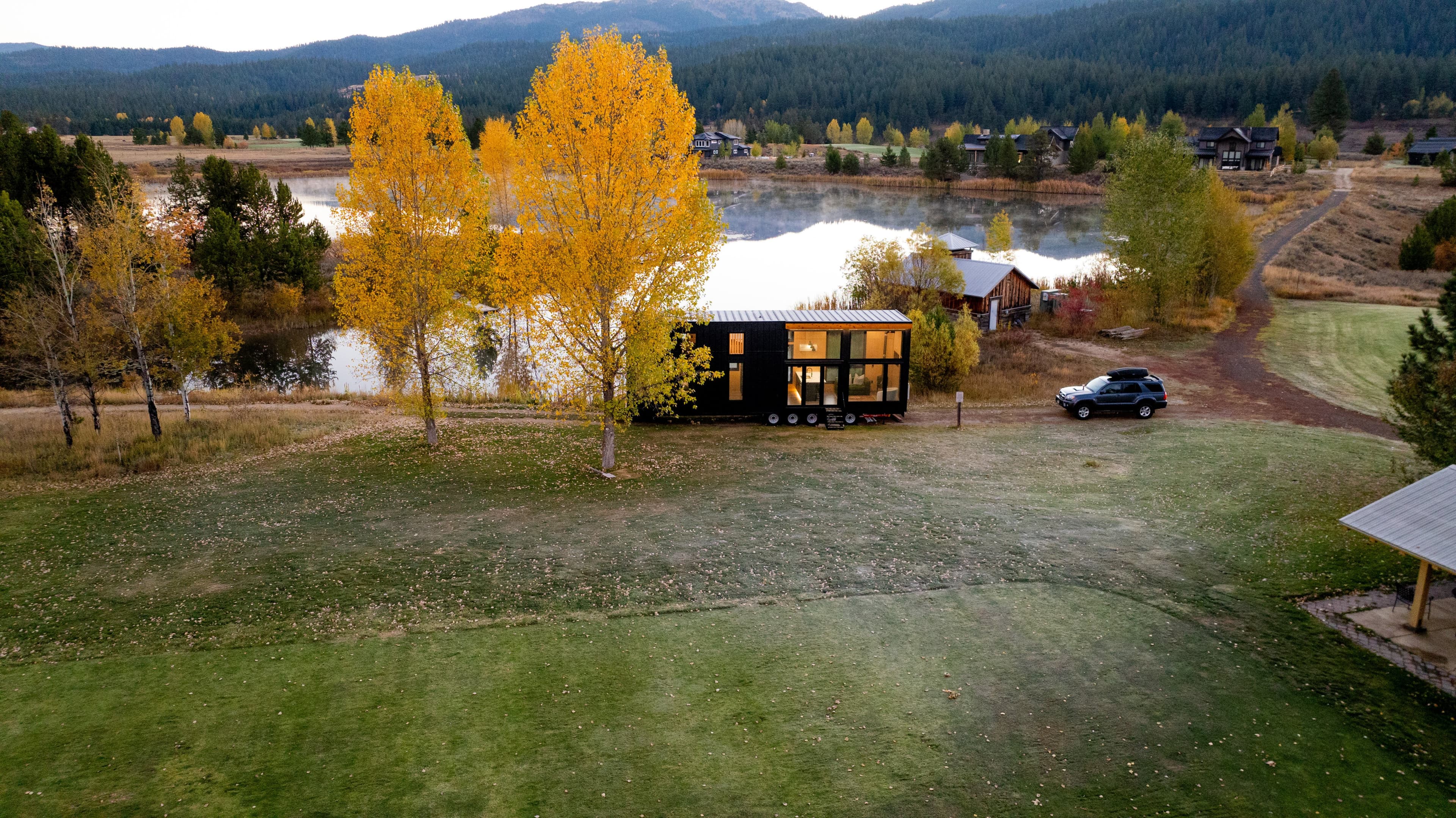 Montera modular home exterior — installed on foundation with finished site work