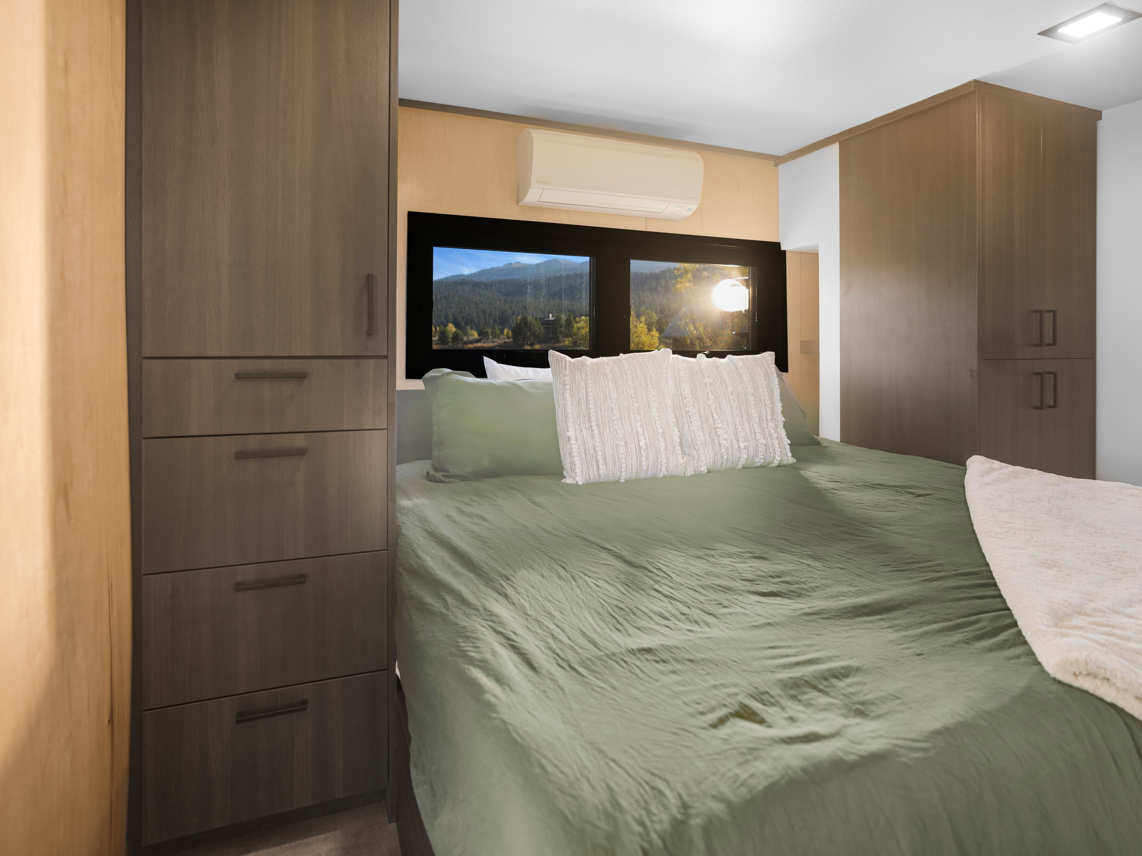 Montera modular home interior — bedroom window with mountain view